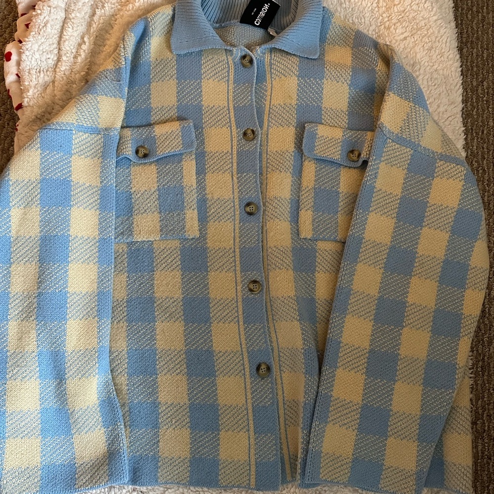 ASOS Curve Blue and Cream Checkered Cardigan